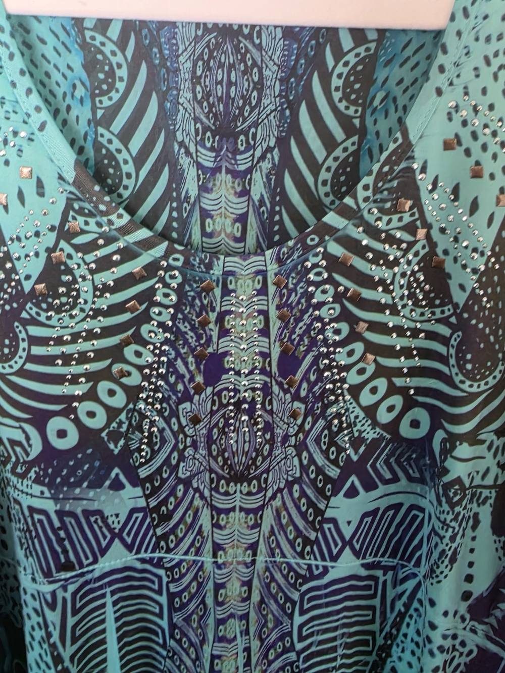 Boho Printed Midi Dress in Teal and Navy SZ L | World Unity - Picture 4 of 6